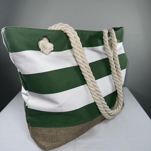 NWT Yoolife Large Canvas Personalized Beach Tote and Small Pouch Burlap Bottom - Picture 5 of 16